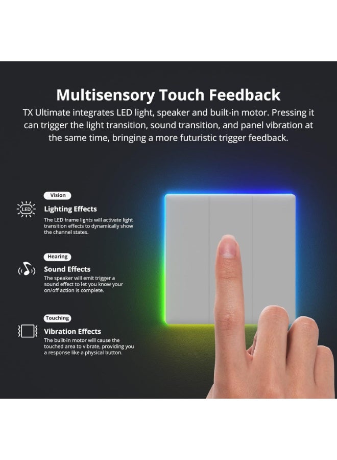 سونوف سويتش حائط ذكي SONOFF TX Ultimate رباعي المفاتيح (4 Gang) بلمس كامل مع إضاءة RGB، يوفر تحكمًا باللمس الكامل، والتحكم عبر الأتمتة، والتحكم الصوتي، والتحكم الذكي ثنائي الاتجاه، مع غطاء قابل للاستبدال، ومتوافق مع Alexa و Google Home، باللون الأبيض. - Image 4